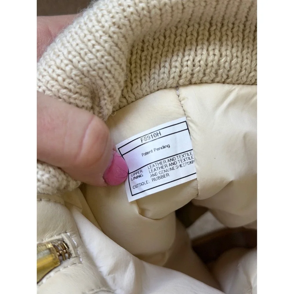 UGG Australia Wedge Boots Foldover Quilted Leather Sheepskin Cream Womens‎ 9